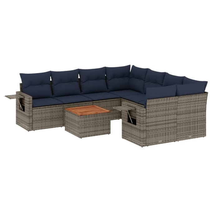 vidaXL - 9-delige - tuinbankset - met - kussens, - grijs - polyrotan