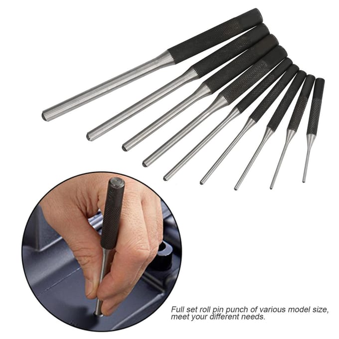 Jeu de 9 poinçons à goupille en acier durable Kit d'outils professionnel pour mécaniciens gray