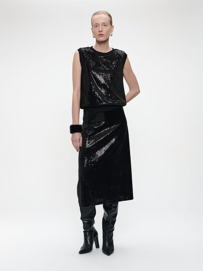 Pallino sequins top | Black - Black / XXS