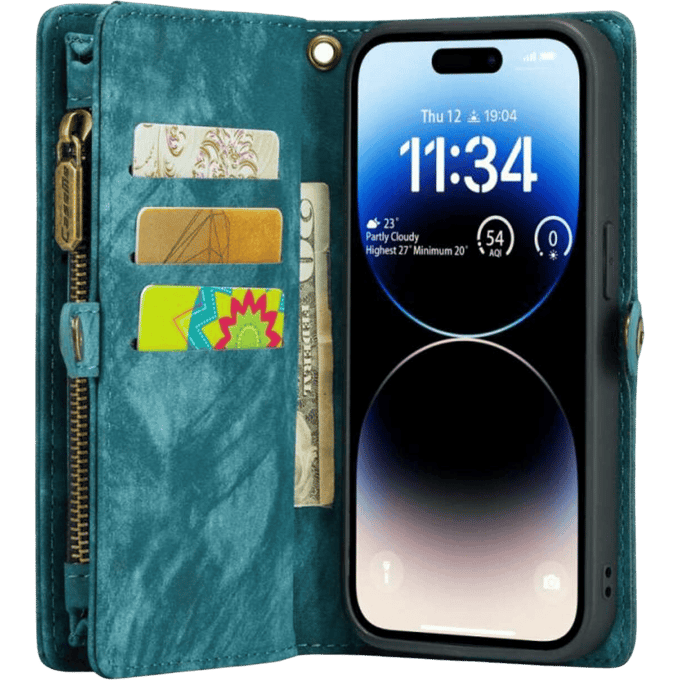 Caseme iPhone 14 Pro Vintage Portemonnee Hoesje Blauw