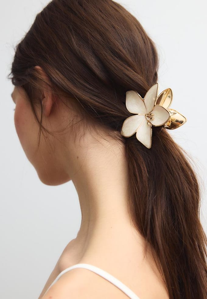 Stradivarius Set van 3 haarclips met bloemen  Ecru OS