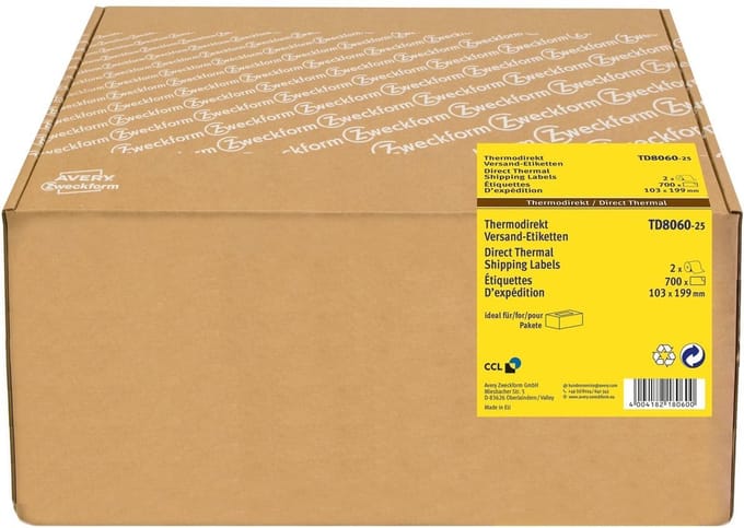 Avery Direct Thermal shipping labels 25 mm core roll 2 rolls per pack