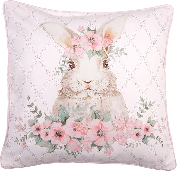 Clayre & Eef Kussenhoes 40x40 cm Roze Katoen Konijn
