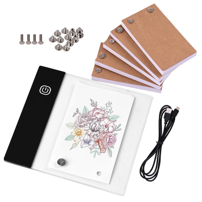 Flip Book Kit met Mini Light Pad LED Lightbox Tabletontwerp met gat 300 vel Flipbook-papier zwart