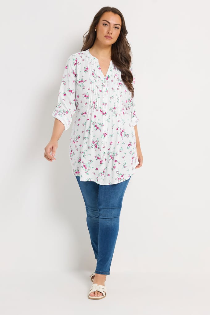 Yours Witte Bloemen Pintuck Blouse Size 42