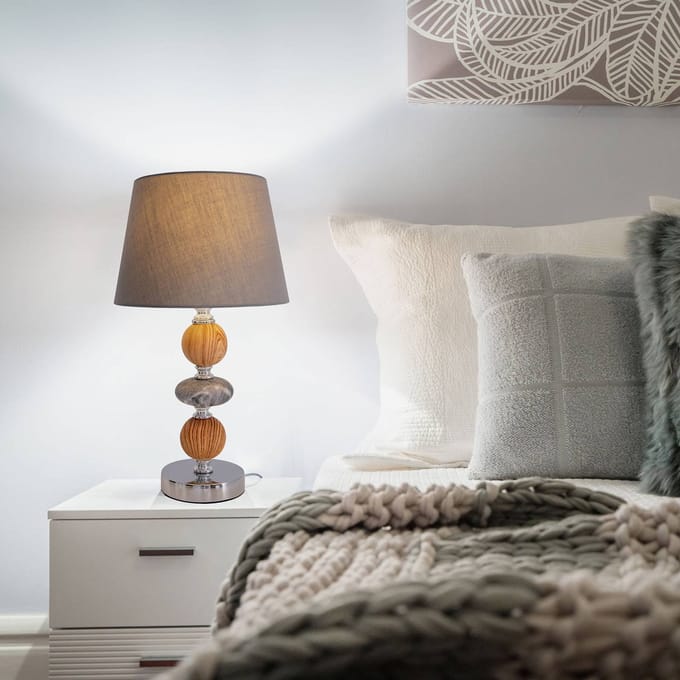 Näve Tafellamp Araga, grijs/chroom/houtkleuren