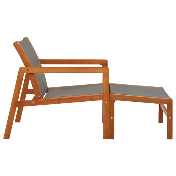 vidaXL - Tuinstoel - met - voetensteun - eucalyptushout - en - textileen - grijs