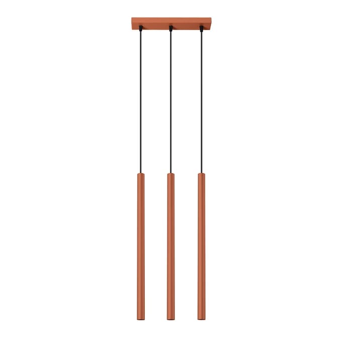 Hanglamp PASTELO 3 met 3 buiskappen in lijn - Sollux Lighting - IP20 - Okerrood staal behuizing - 30 x 5 x 94 cm - 3 x G9 LED, exclusief lichtbron - 3 x 8 W - Moderne hanglamp voor woonkamer, eetkamer en keuken