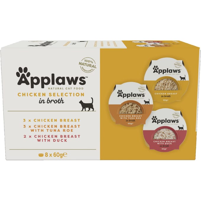 8x60g Cat Pot Selection Kip selectie Applaws Kattenvoer