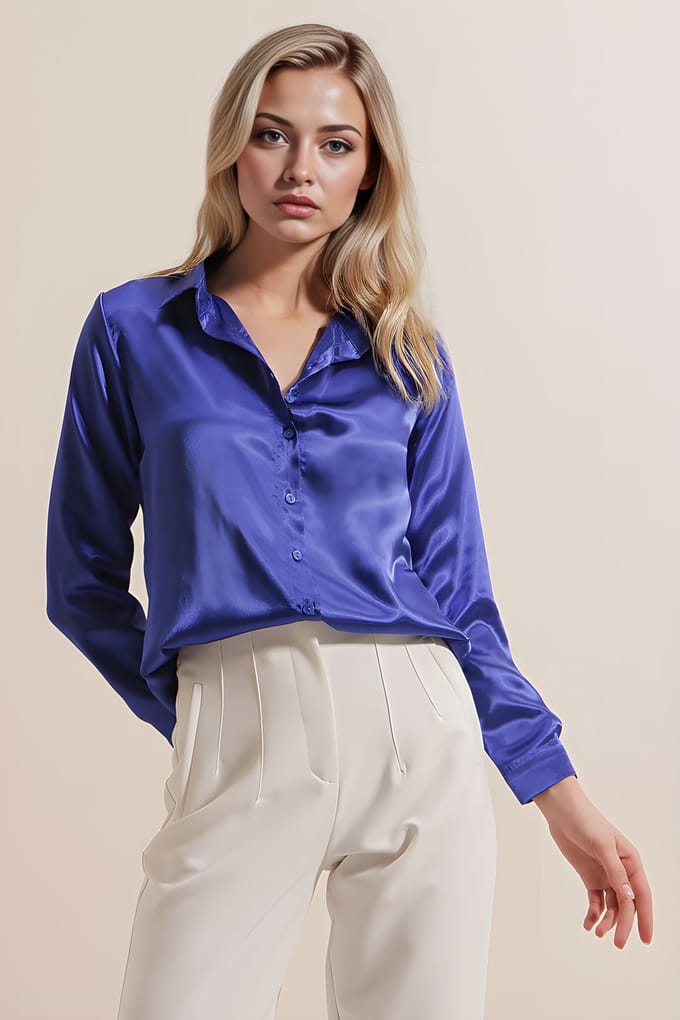 Satin Lange Mouwen Knopsluiting Shirt