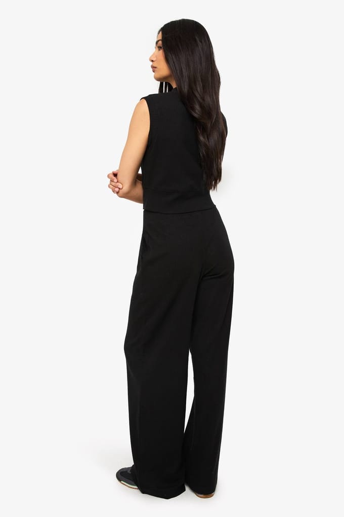 boohoo Dames Geribbelde wijde pijpbroek | Black | Maat: 6