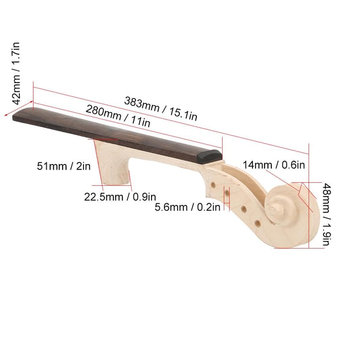 Vioolhals Ahorn met Ebben Toets Zwart 44 Muziekinstrument Accessoires Vioolhals beige