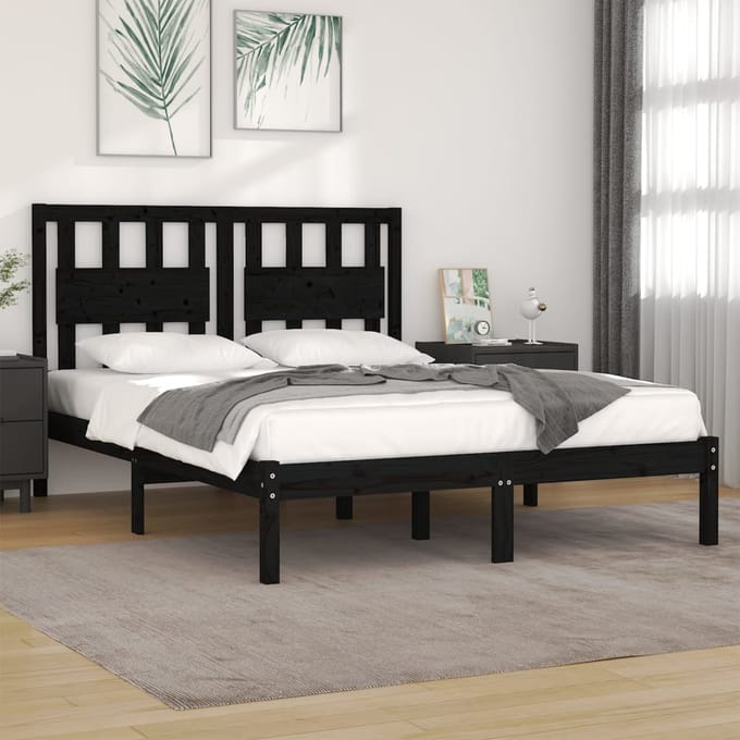 vidaXL - Bedframe - massief - grenenhout - zwart - 140x190 - cm