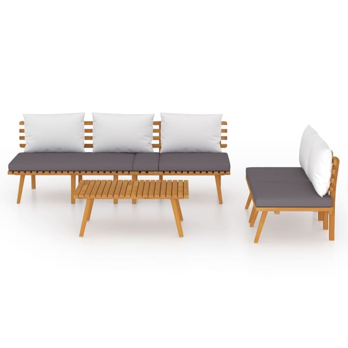 vidaXL - 4-delige - Loungeset - met - kussens - massief - acaciahout