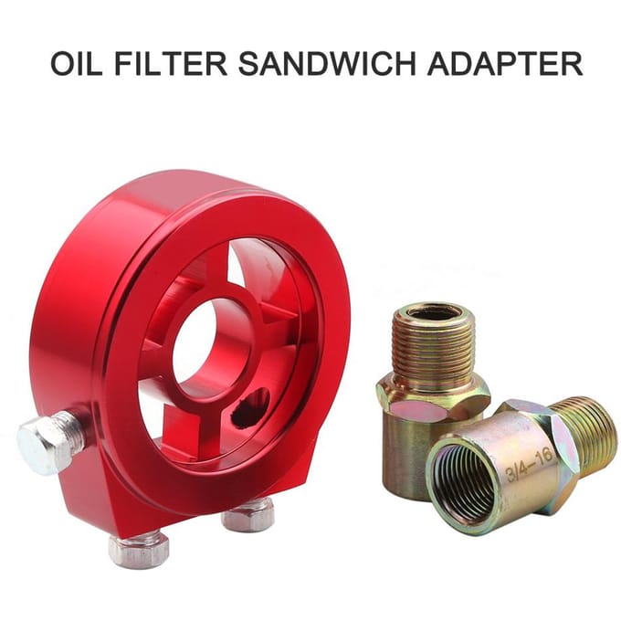 Universele auto-oliefilterkoeler sandwichplaatadapter voor olietemperatuur en oliedruk rood