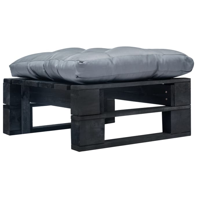 vidaXL - Tuinpoef - met - grijs - kussen - pallet - hout - zwart
