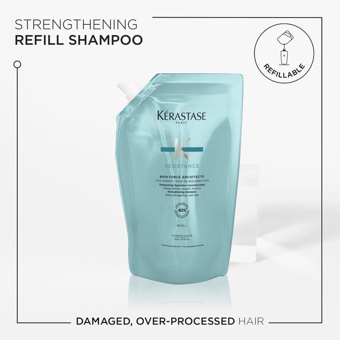 Kérastase Résistance Bain Force Architecte Shampoonavulling – Herstelt en versterkt het haar - Voor beschadigd haar - 500ml