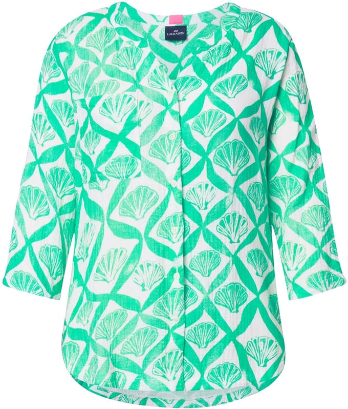 Laurasøn - Dames - Mousseline-blouse 3/4 mouw V-hals - Kiwi - Maat 44+