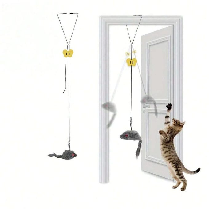 1 stuks Verstelbaar Hangend Katten Speeltje, voor Interactief Spel en Vermaak one-size grijs