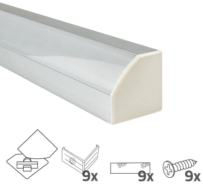 Led hoekprofiel - 4 meter - Aluminium - 30 mm hoog - Led strip profiel incl. afdekkap