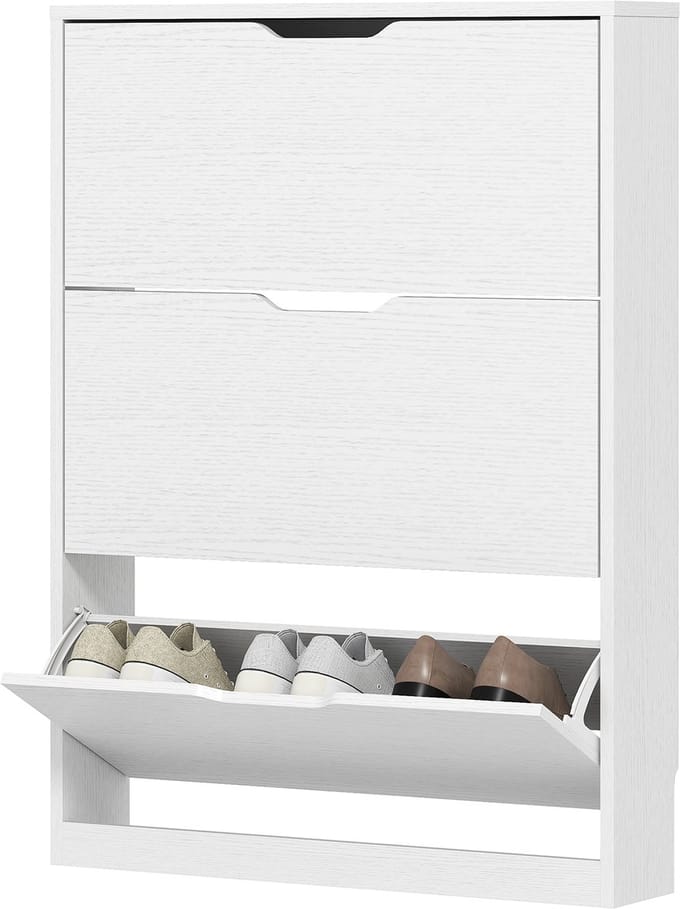 HOMCOM Flip-down Shoe Cabinet-Spanplatte-80L x 17B x 108H cm-Weiß