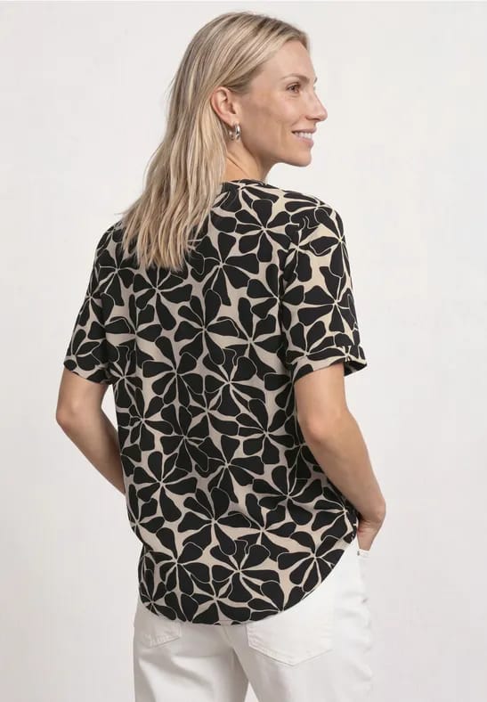 Blouse shirt met gespleten hals en print