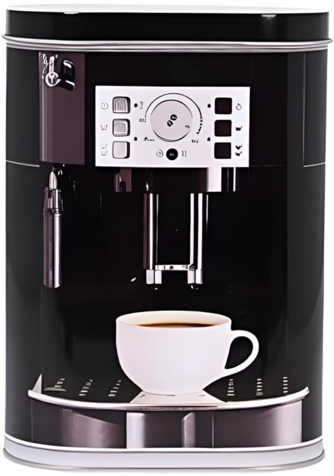 Excellent Houseware Koffie bewaarblik - zwart - koffiemachine print - 1800 ml - bewaarbus