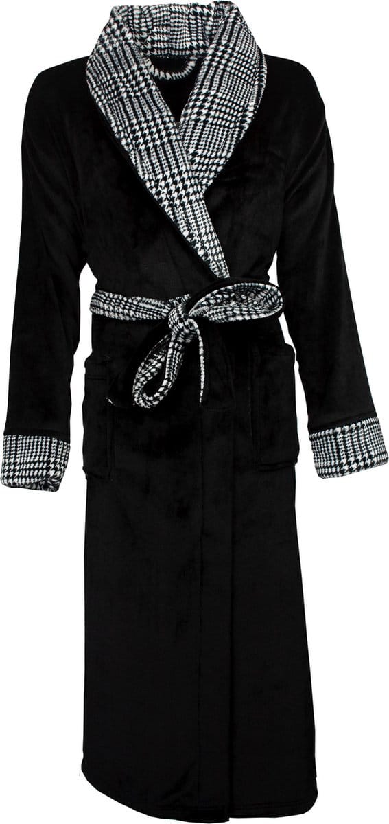 Medaillon Dames Badjas - Kamerjas - Fleece - Zwart - Maat XL