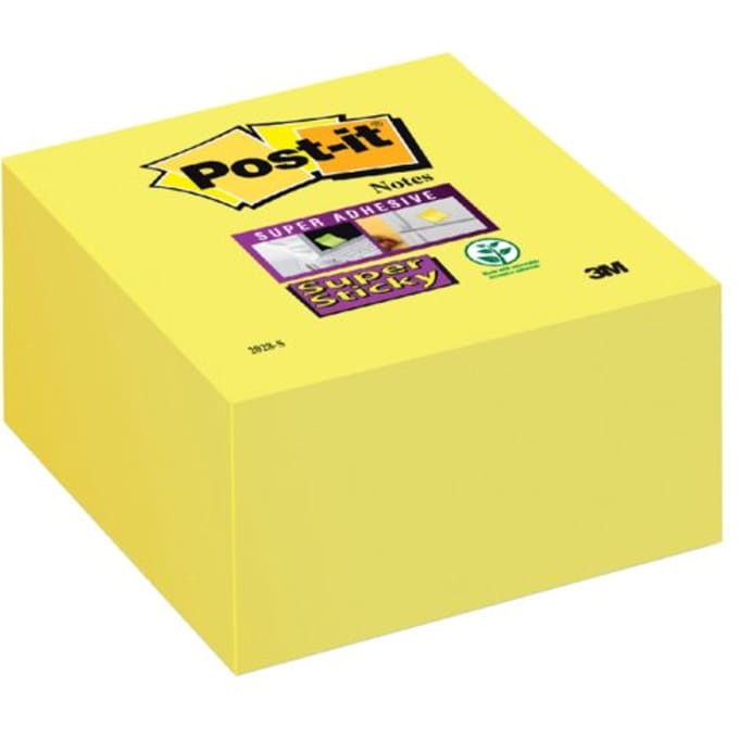 Memoblok post-it 2028 super sticky 76x76mm kubus Geel