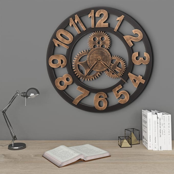 vidaXL - Wandklok - 58 - cm - metaal - goudkleurig - en - zwart