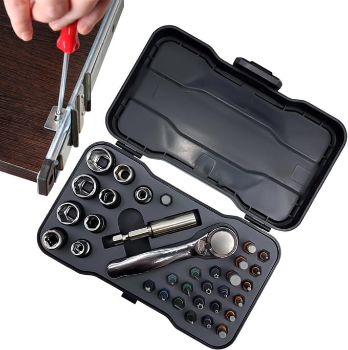 Schroevendraaierset - Magnetische Kit - Doe-het-zelf Projecten - 34-in-1 Ratelontwerp - Compact Formaat - Grijs