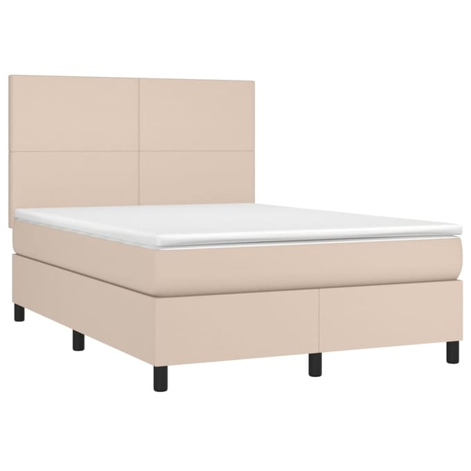 vidaXL - Boxspring - met - matras - en - LED - kunstleer - cappuccinokleur - 140x200cm