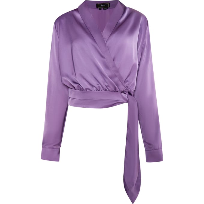 Faina Satijnen wikkelblouse Dames paars