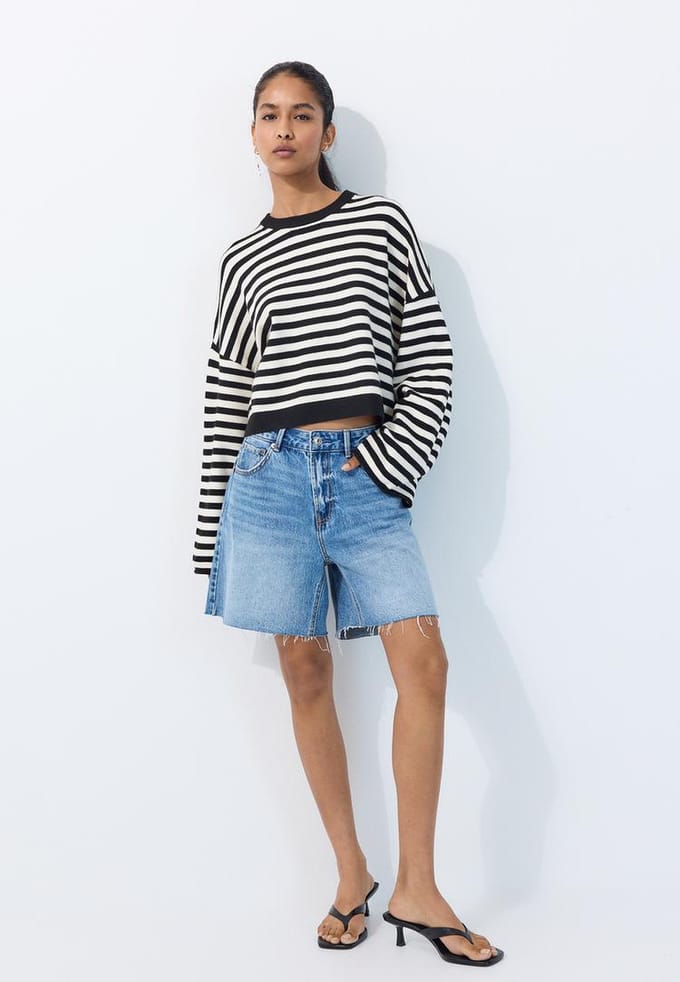Stradivarius Cropped trui met wijde mouwen  Zwart S