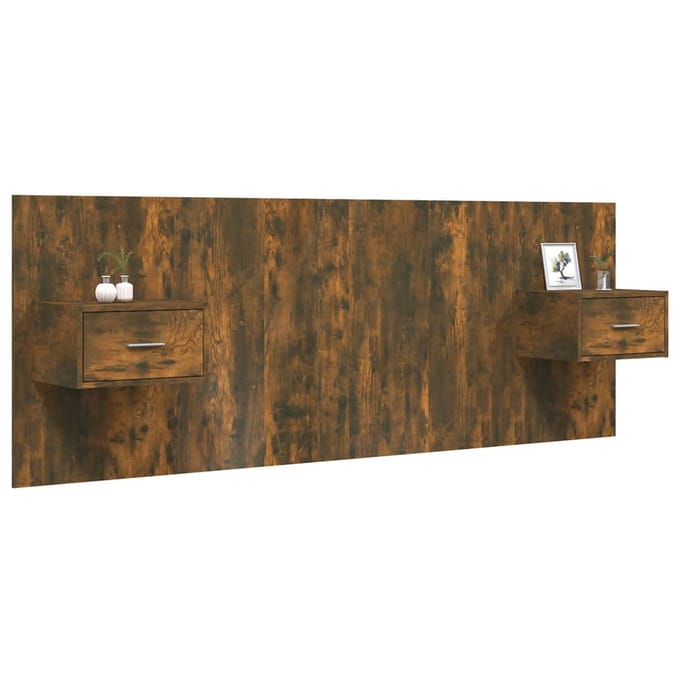 vidaXL - Hoofdbord - met - kastjes - bewerkt - hout - gerookt - eikenkleurig