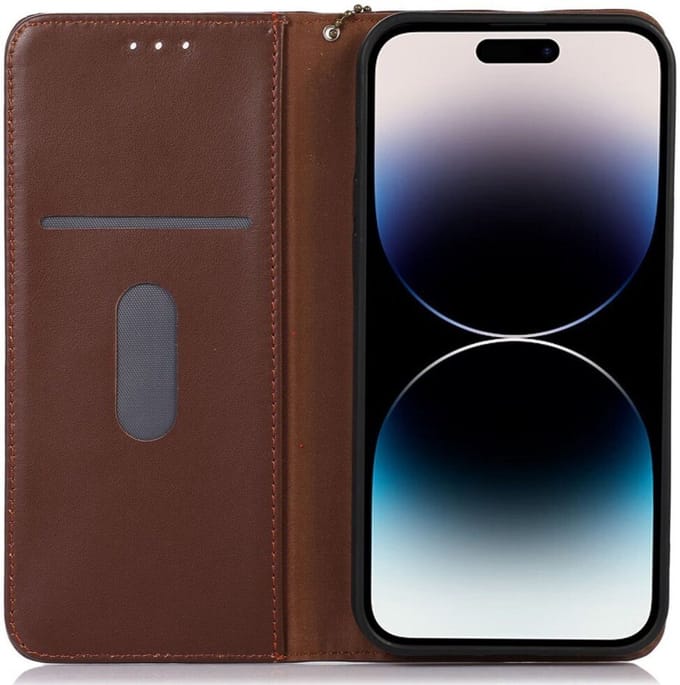 KHAZNEH iPhone 15 Pro Hoesje RFID Portemonnee Book Case Leer Bruin