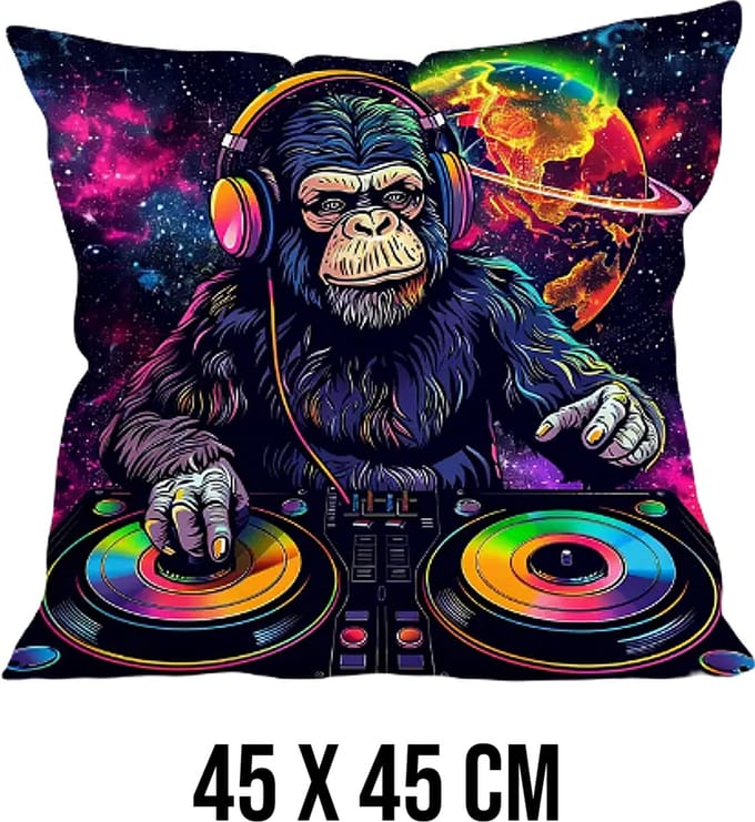 Allernieuwste.nl® Kussenhoes Graffiti DJ Aap Monkey Kussen Polyester - Kussenovertrek - Kleur 45 x 45 cm %%
