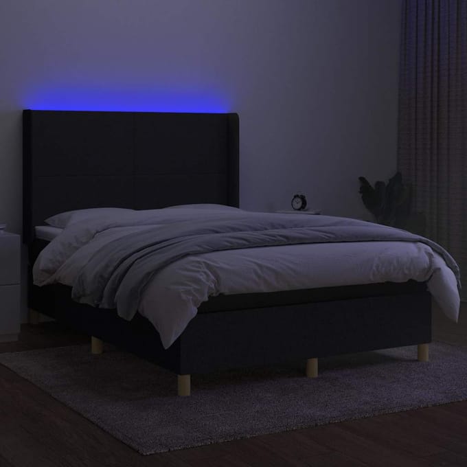 vidaXL - Boxspring - met - matras - en - LED - stof - zwart - 140x190 - cm