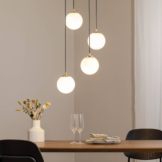 Euluna - hanglamp - 4lichts - Staal, glas - E14 - zwart, wit opaal