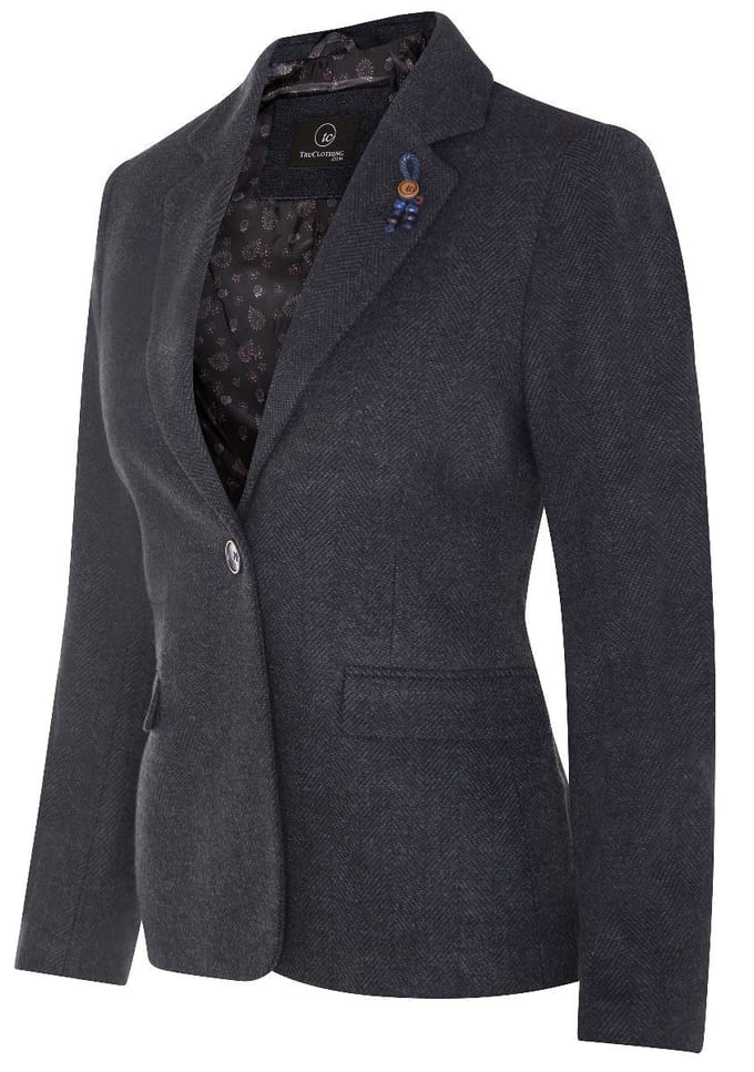 Dames Tweed jaren 1920 visgraat marineblauwe blazer