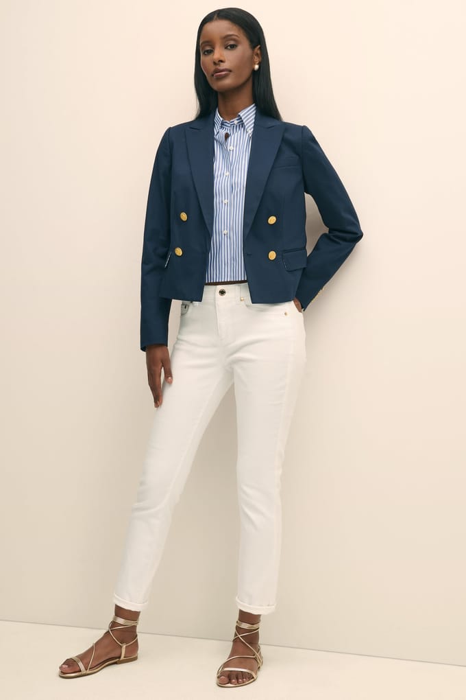 Brooks Brothers Cropped Double-breasted Faille Blazer Navy Größe: 0 | Blazer Outlet | Damen | Blau