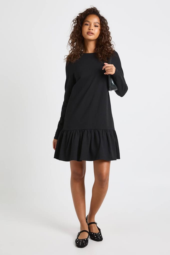boohoo Dames Lange Mouwen Drop Zoom Smock Jurk | Black | Maat: 8