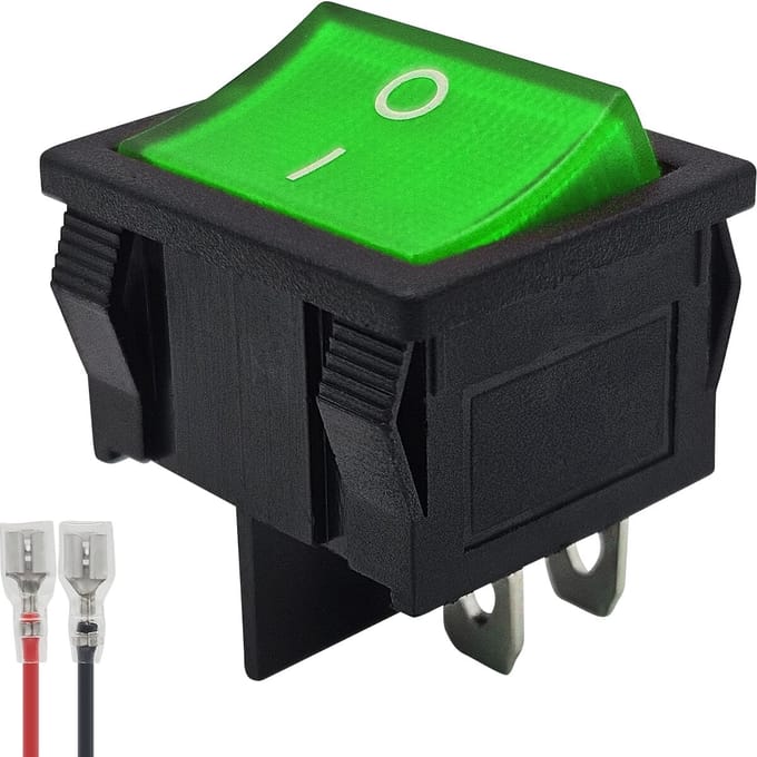 ProRide Wipschakelaar ON-OFF KCD5-202 - met Aansluitkabel - 2 Polig - 250V/6A - Groen zonder lampje