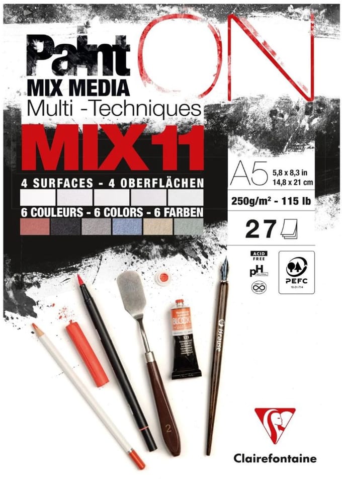 Clairefontaine - Paint ON - Multi-Techniek Pad - Tekenpapier - Schilderpapier - 6 kleuren - 4 papierstructuren - A5 - 27 vel