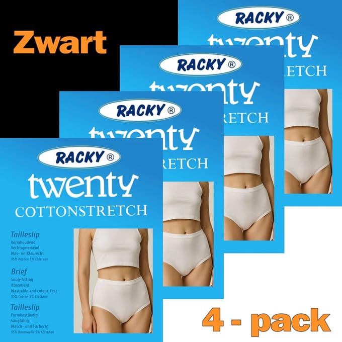Racky Twenty dames taille slips - Elastisch katoen - 4-pack - Maat M - Zwart