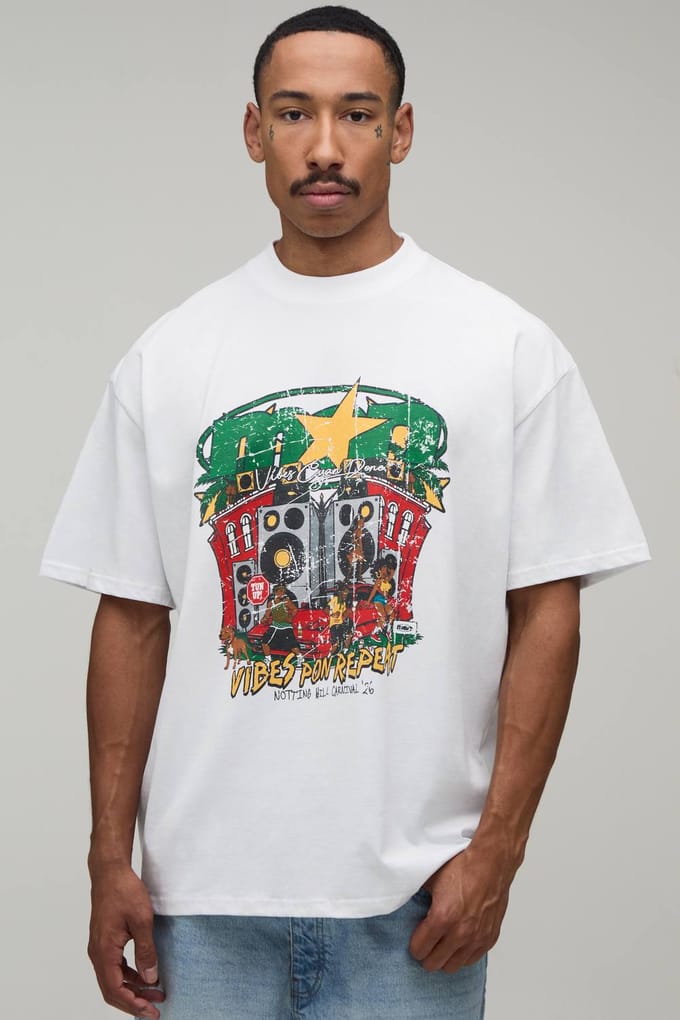 Wit Oversized T-shirt Met Stereo Print | White | Size XS