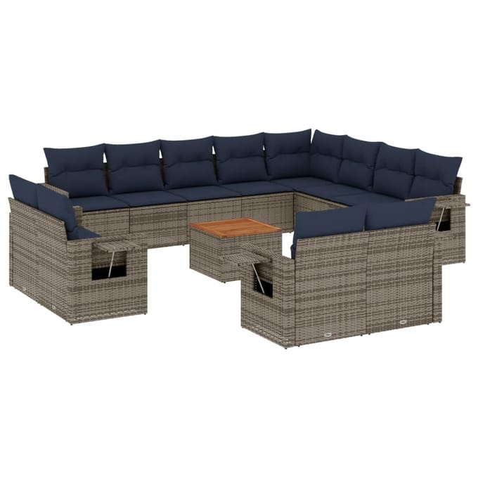 vidaXL - 13-delige - tuinbankset - met - kussens, - grijs - polyrotan