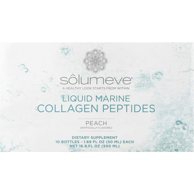 Solumeve Beauté Sans Âge Collagène Marin Liquide, CoQ10, Pêche, 10 Bouteilles