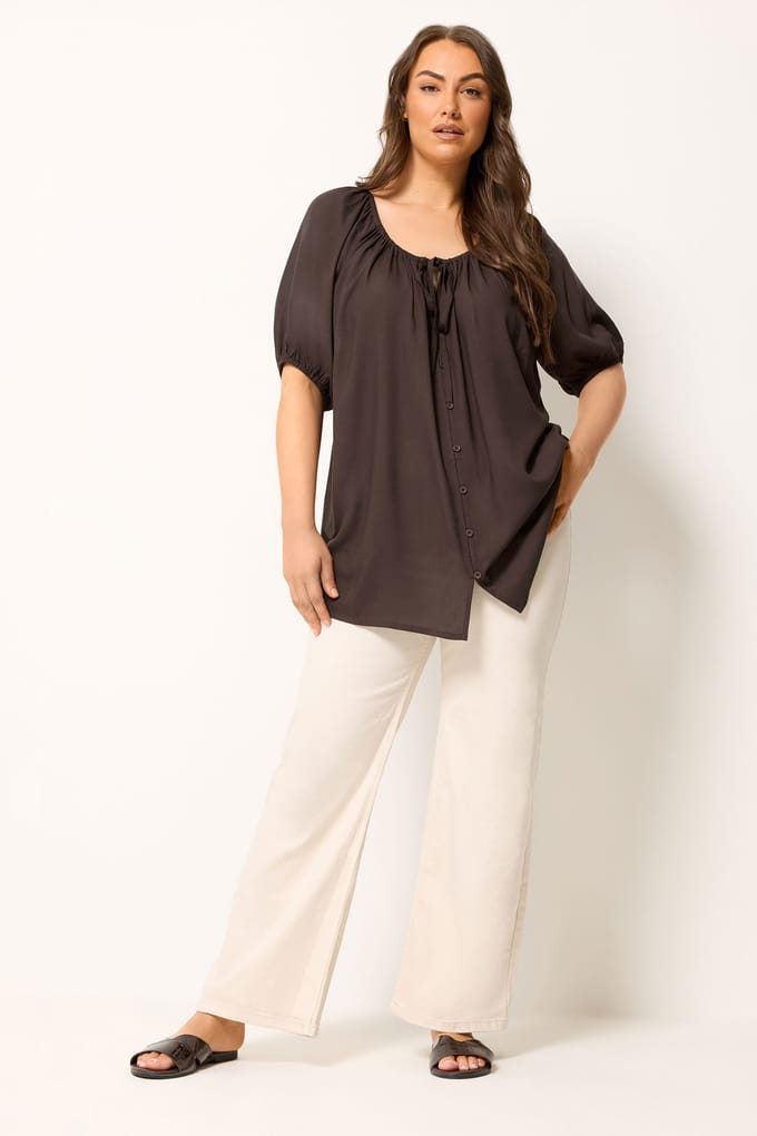 Yours Chocoladebruine Top Met Knopen Aan De Voorkant Size 42