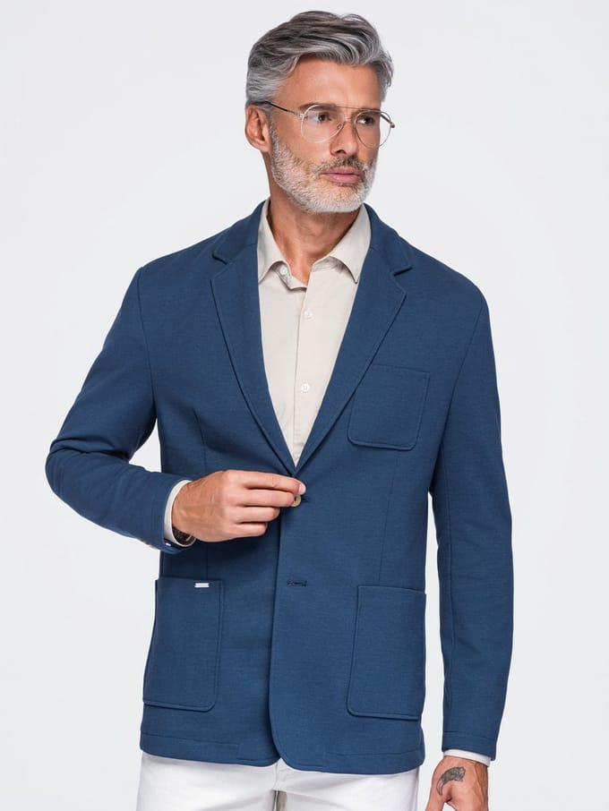 OMBRE Blazer - Slim Fit - Lange Mouw - Knopen Denimblauw M